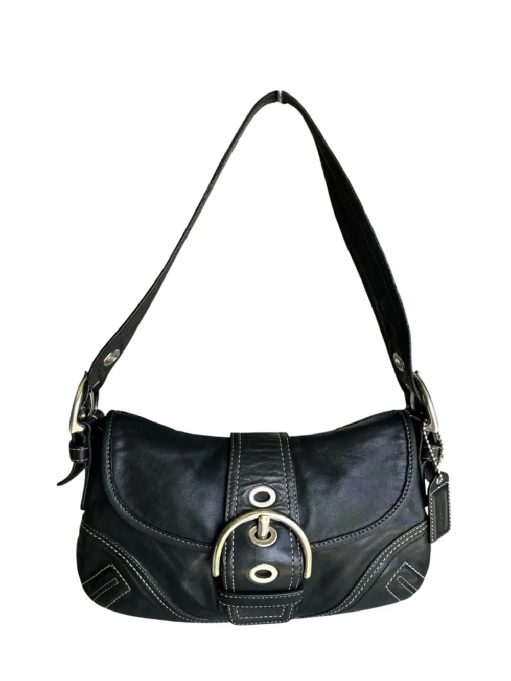 Coach Soho Leather Flap Shoulder Bag Black Y2K 8A05 vintage excellent